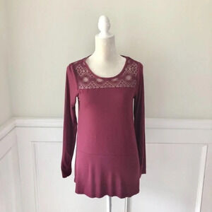 Cable & Gauge Maroon Lace Yoke Tunic Mini Dress M